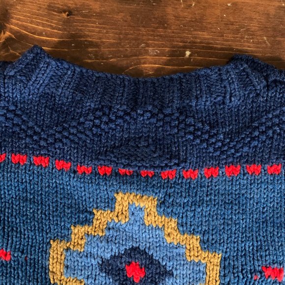 Vintage 90's Chunky Knit Americana Denim Western Mesa Santa Fe Pullover Sweater - Picture 5 of 16